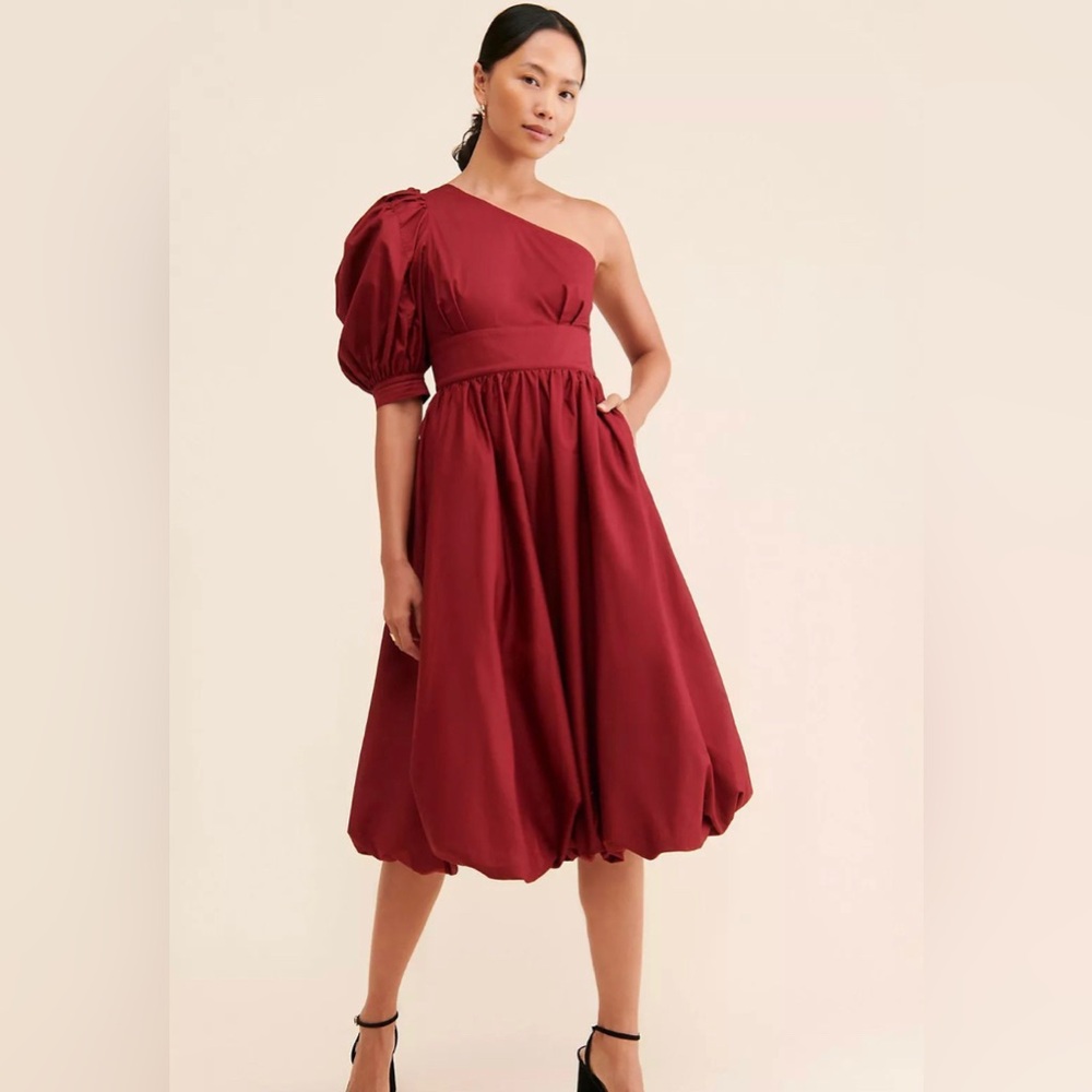 NWT En Saison Cosima Burgandy Bubble Skirt Midi Dress NWT